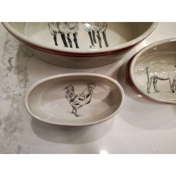 Creative Co-op M Chad Barrett Sheep Pig Rooster Bowl Farmhouse Nesting Ramekins - Picture 7 of 13